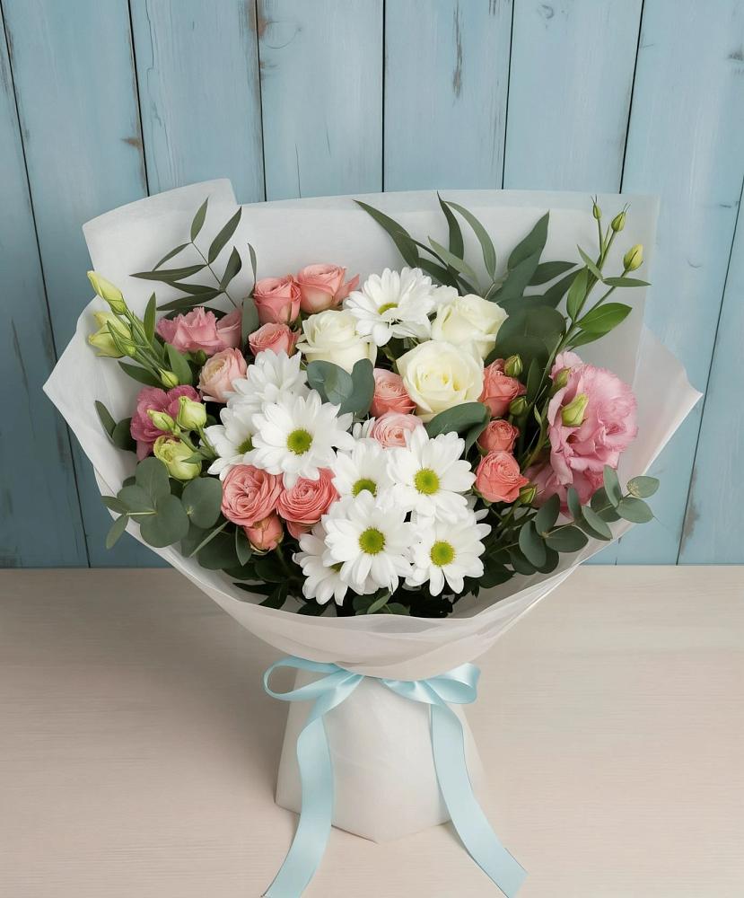 Букет цветов из: Розы, Лизиантусы и Хризантемы в Стремилово
