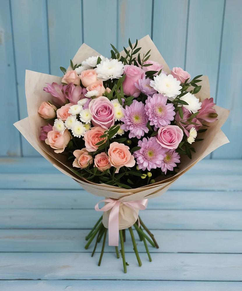 Букет цветов из: Хризантемы, Розы и Альстромерии в Стремилово