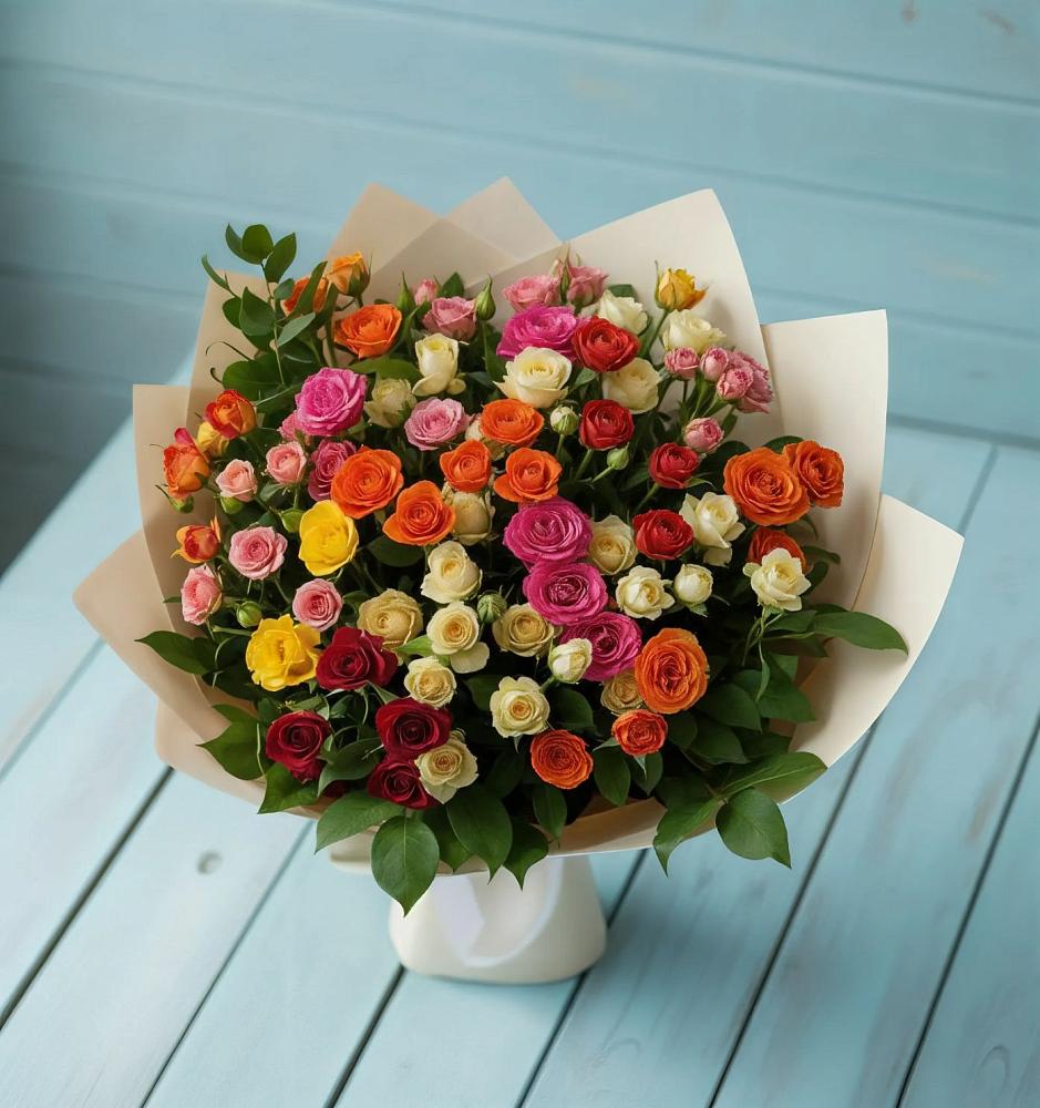 Букет Микс из разноцветных кустовых роз в Стремилово