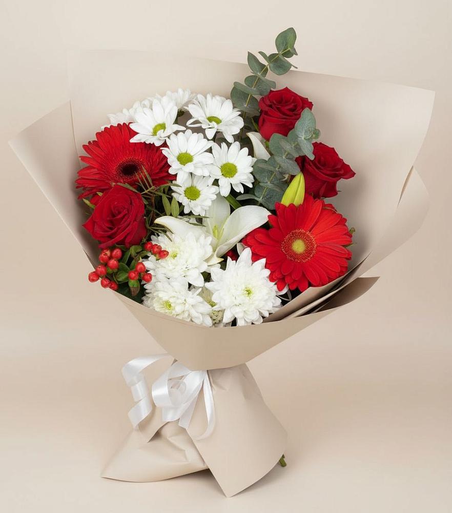 Букет цветов из: Розы, Хризантемы, Герберы и Лилии в Стремилово