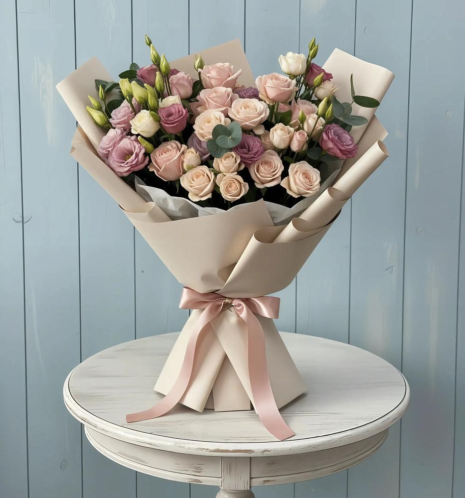 Букет цветов из: Розы и Лизиантусы в Стремилово